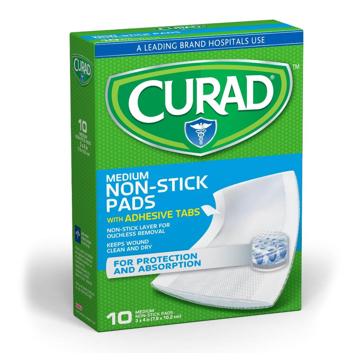 Pad, N/Stick Curad W/Adh Tabsstr 3"X4" (10/Bx 12Bx/Cs), 120/Cs