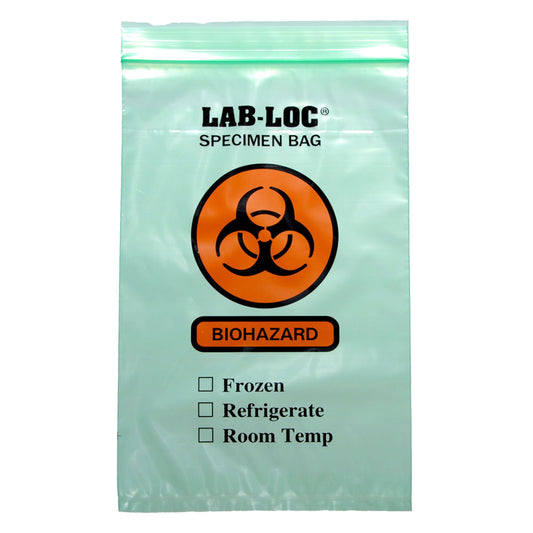 Lab-Loc Specimen Transport Bag, Document Pouch, Zip Close, Green Tinted, 6 x 9", 10/CS