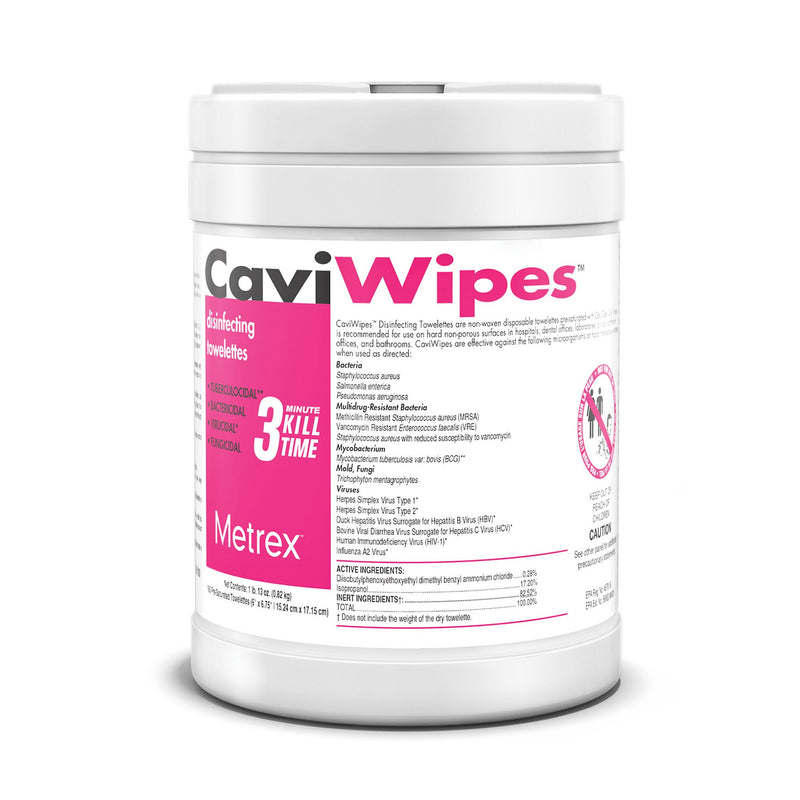 METREX CAVIWIPES SURFACE DISINFECTANT ALCOHOL-BASED WIPES CANISTER 6 X 6.75 INCH, SOLD AS 1/EACH METREX 13-1100
