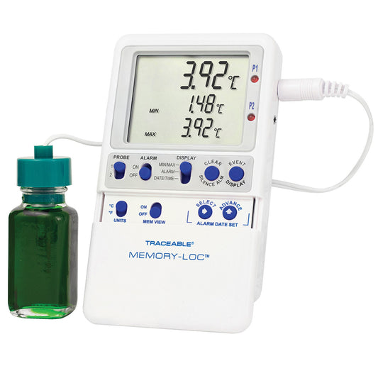 Thermometer Traceable Dighi/Lo Alarms Time/Date Stamps, 1/Ea