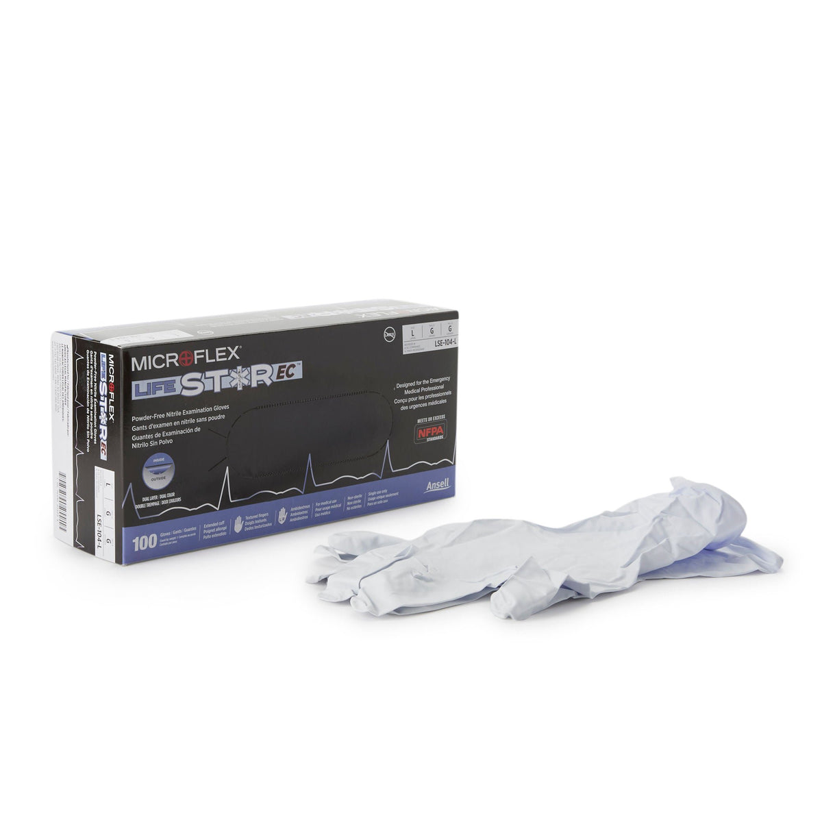 Lifestar™ Ec Nitrile Extended Cuff Length Exam Glove, Large, White / Blue, 100/Bx