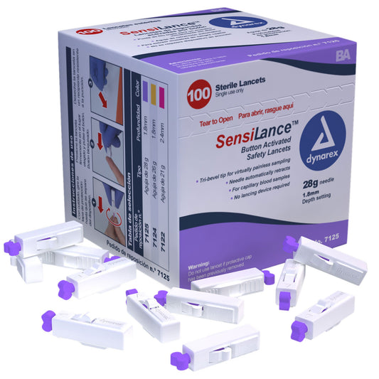 Dynarex Sensilance™ Safety Lancet, 28 Gauge, 1.8 Mm Depth, Button Activated, 100/Bx
