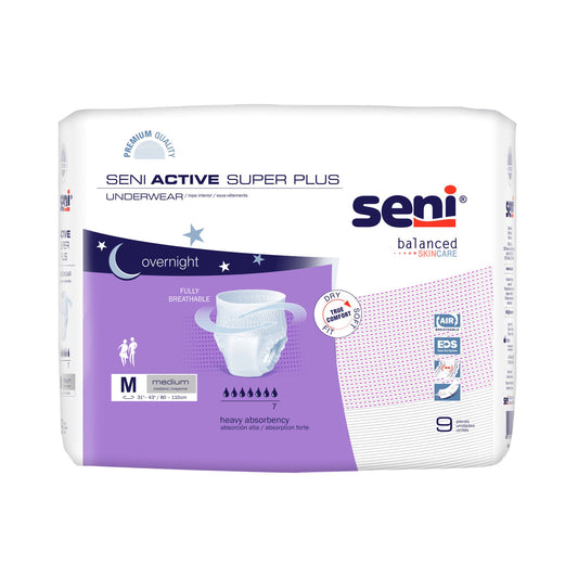 Seni® Active Super Plus Overnight Heavy Absorbent Underwear, Medium, 36/Cs