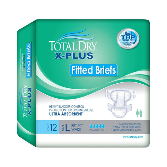 Total Dry™ X-Plus Ultra Absorbent Incontinence Brief, Medium, 48/Cs