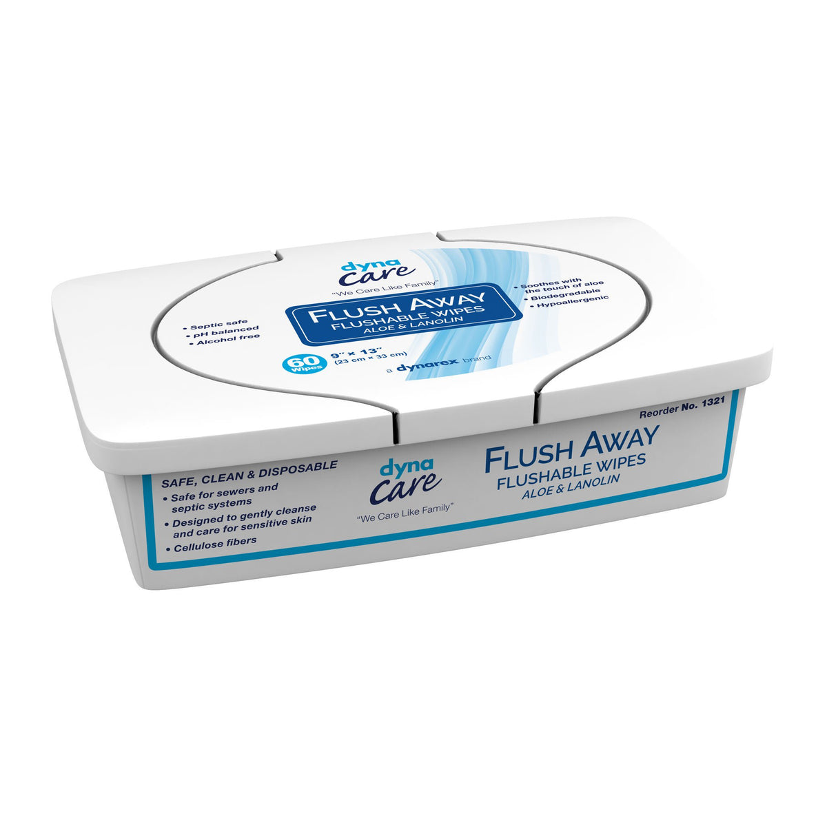 Dynarex Flush Away Personal Wipes, Adult, Tub, Aloe/Lanolin Scented, 540/CS