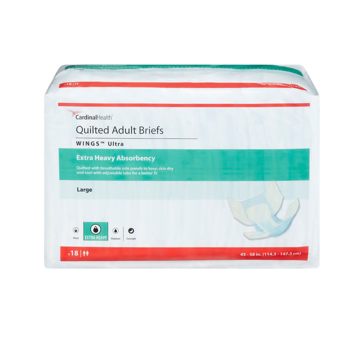 Wings™ Ultra Quilted Extra Heavy Absorbency Incontinence Brief, Large, 72/Cs