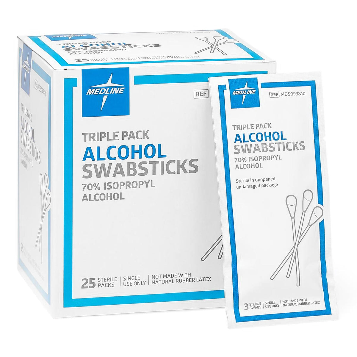 SWABSTICK, ALCOHOL (3/PK 25PK/BX 10BX/CS), 25/BX
