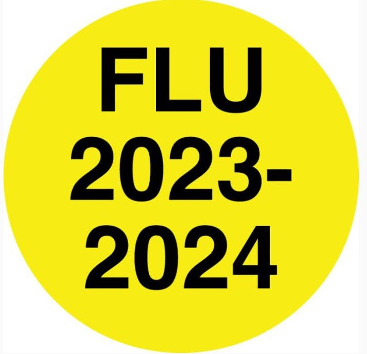 Label, Flu 2023/2024 Ylw Rnd 1/2" (250/Rl), 1/Rl