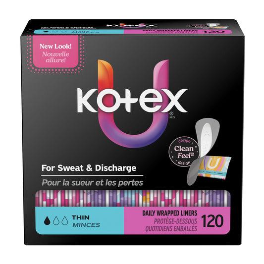 Liner, Kotex Prem Thin F/W Core (120/Pk 5Pk/Cs), 600/Cs