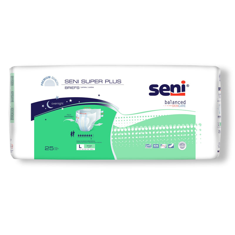 SENI® SUPER PLUS OVERNIGHT HEAVY TO SEVERE ABSORBENCY INCONTINENCE BRIEF, LARGE, SOLD AS 25/PACK TZMO S-LA25-BP1