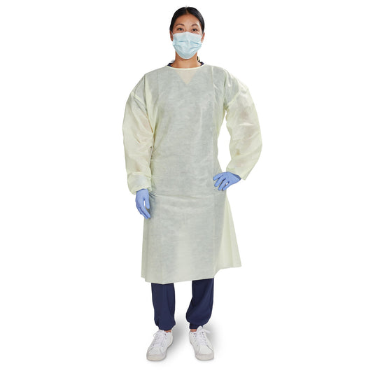 McKesson AAMI Level 2 Isolation Gown, Tie Neck Style, One Size Fits Most, Yellow, 100/CS