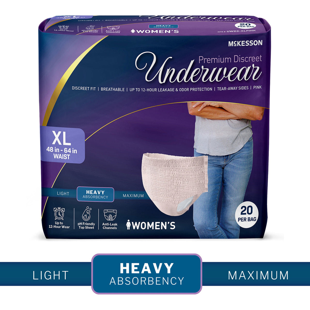 Mckesson Premium Discreet Underwear For Women, Heavy Absorbency, Extra-Large, 20/Bg