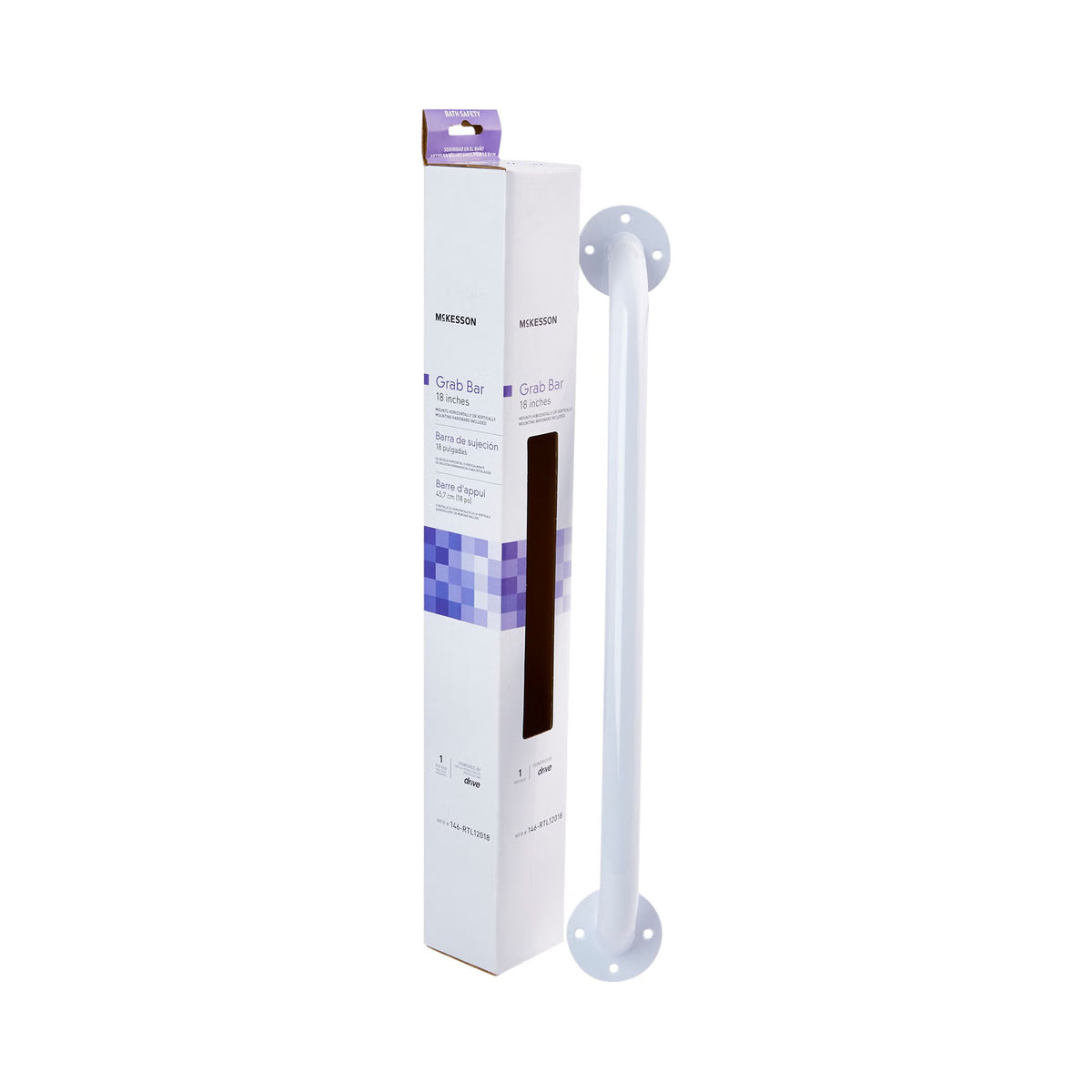 McKesson Wall Grab Bar, White Steel, 18-Inch Length, 1/EA