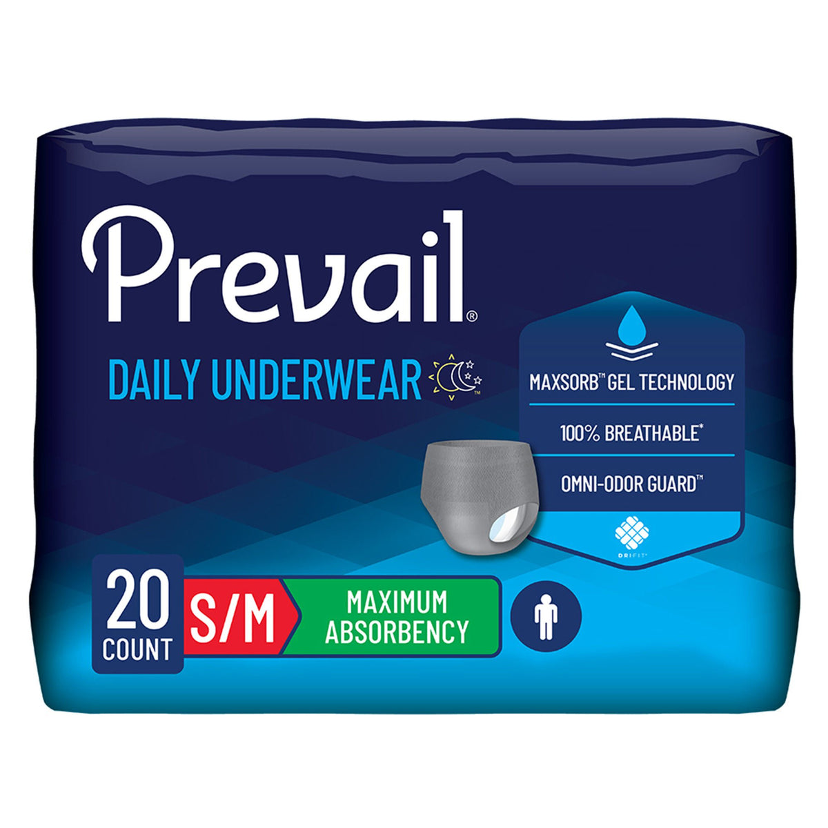 Prevail® Men'S Daily Maximum Absorbent Underwear, Small / Medium, 20/Bg
