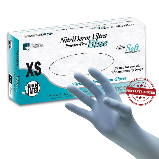 Nitriderm® Ultra Blue Exam Glove, Extra Small, Light Blue, 1000/Cs