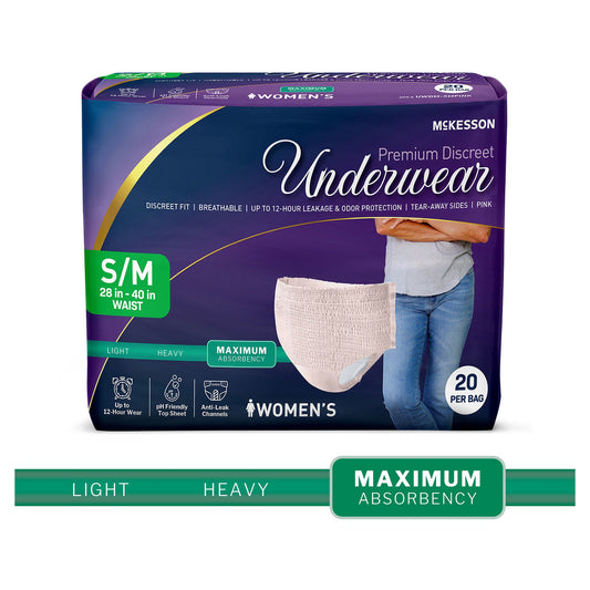 Mckesson Premium Discreet Underwear For Women, Maximum Absorbency, Small/Medium, 80/Cs