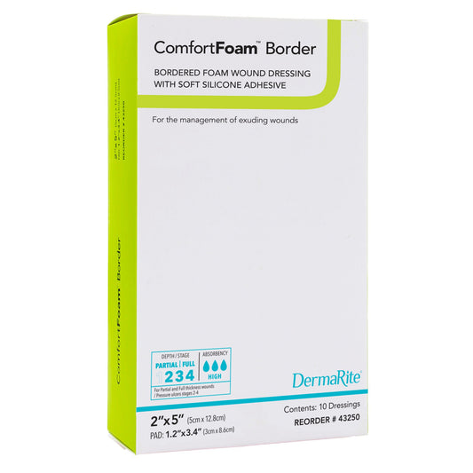Comfortfoam™ Border Foam Wound Dressing With Soft Silicone Adhesive, 5 X 12.8 Cm, 10/Bx