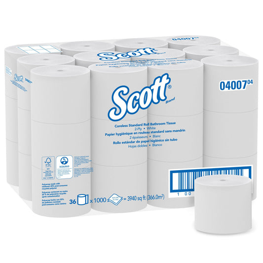 Scott Essential Toilet Tissue, 2-Ply, Standard Size, Coreless Roll, 36/CS