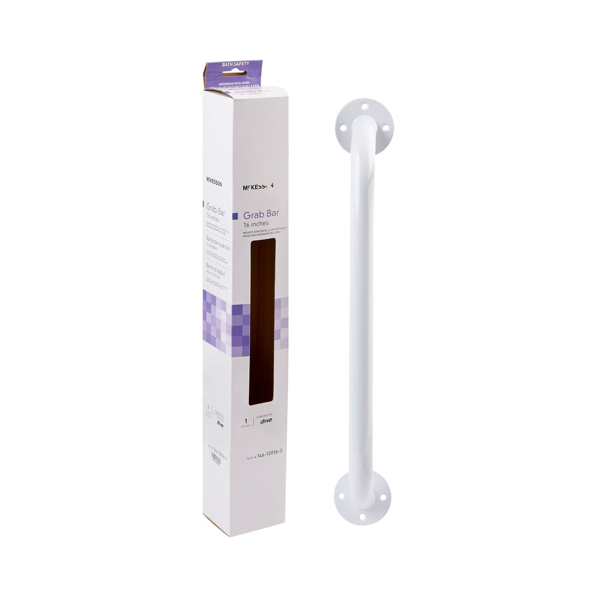 McKesson Wall Grab Bar, White Steel, 16-Inch Length, 3/CS