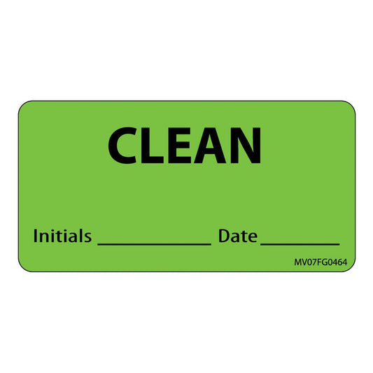 LABEL, CLEAN INITIALS DATE 1"GRN 2 15/16"X1 1/2" (333/RL), 1/RL
