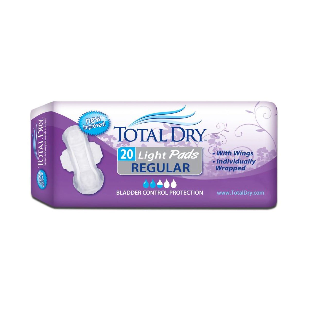 Totaldry™ Light Absorbency Bladder Control Pad, 11-Inch Length, 180/Cs