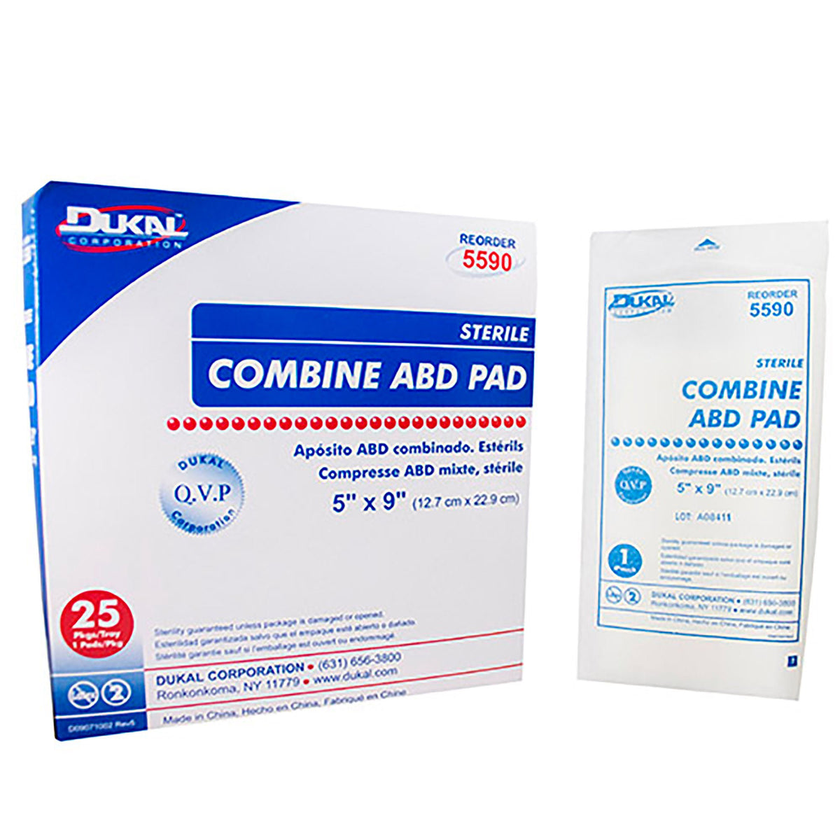 Dukal™ Sterile Abdominal Pad, 5 X 9 Inch, 1-Ply, 400/Cs