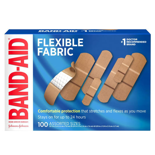 Band-Aid® Flexible Fabric Adhesive Bandages Assorted Sizes, 100/Bx