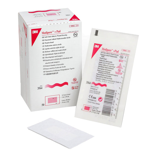 3M™ Medipore +Pad Soft Cloth Dressings, 2-3/8 X 4 Inch, White, 50/Bx