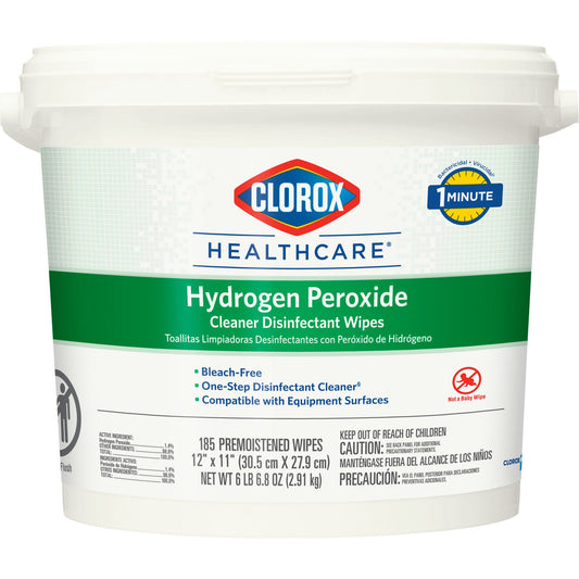 Clorox Healthcare® Hydrogen Peroxide Cleaner Disinfectant Wipes, Bucket, 185 Ct., 2/Cs