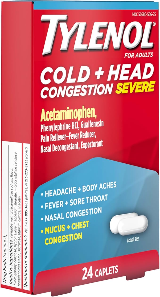 J&J Tylenol Cold Caplets Acetaminophen Congestion Caps24S 6/Bx 8Bx/Cs -026125 - BriteSources
