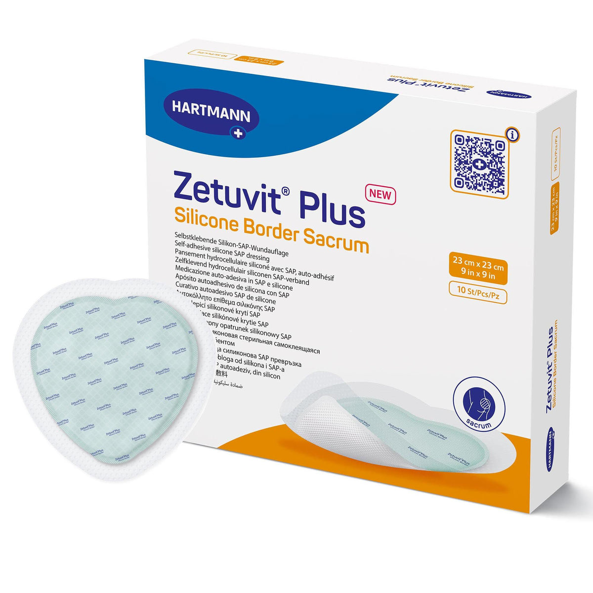 Zetuvit® Plus Silicone Border Super Absorbent Dressing, 9 X 9 Inch Sacral, 10/Bx
