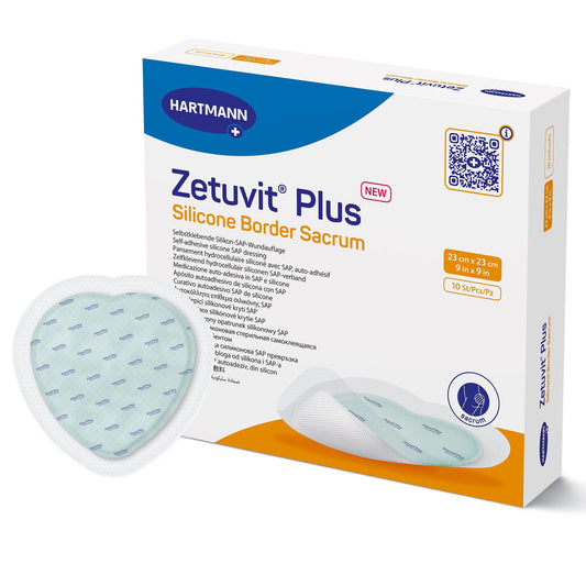 Zetuvit® Plus Silicone Border Super Absorbent Dressing, 9 x 9 Inch Sacral, 10/BX