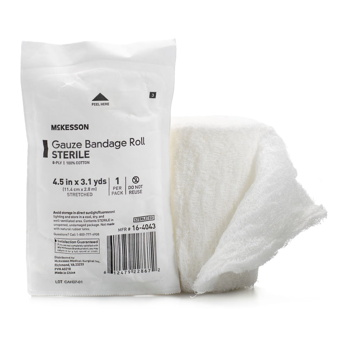 Mckesson Sterile Fluff Bandage Roll, 4-1/2 Inch X 3-1/10 Yard, Eight-Ply, 100/Cs