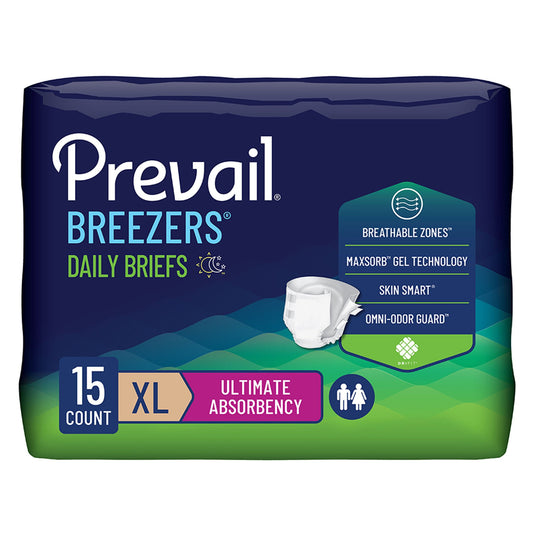 Prevail® Breezers® Ultimate Absorbency Incontinence Briefs, Extra Large, 4/Cs