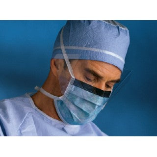 SURGICAL MASK, TIE-ON, PLEATED, FOAM ANTI-FOG, INTEGRATED EYESHIELD, MEDITERRANEAN BLUE, 25/BX, 4 BX/CS, SOLD AS CASE CARDINAL 261 - BriteSources
