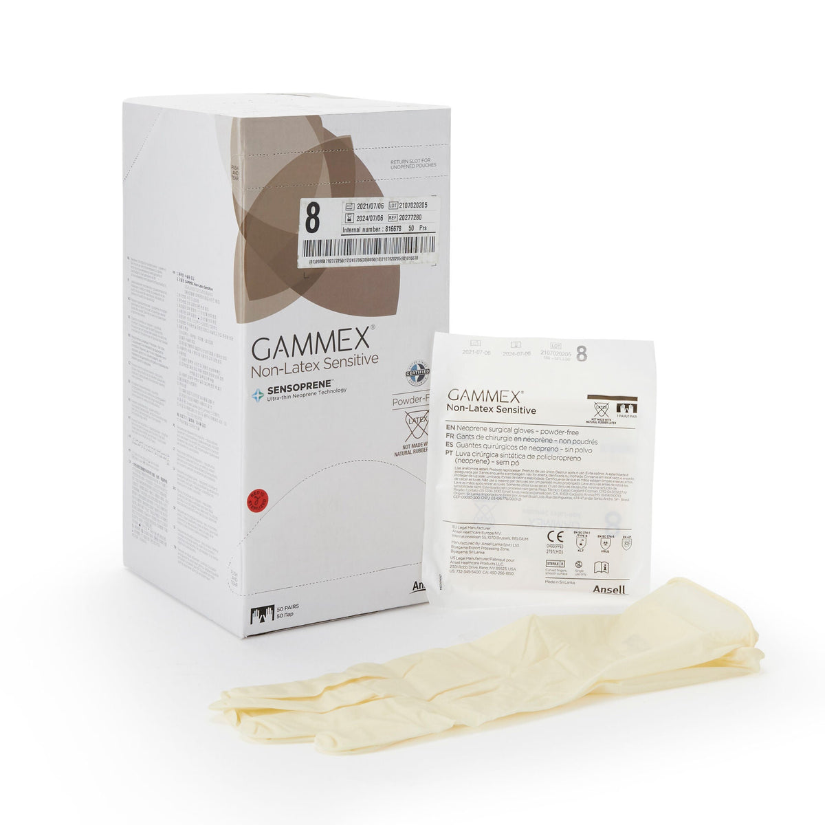 Gammex® Non-Latex Sensitive Polychloroprene Surgical Glove, Size 8, Cream, 200/Cs