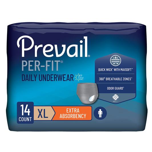 Prevail® Per-Fit® Men Adult Moderate Absorbent Underwear, X-Large, White, 56/Cs