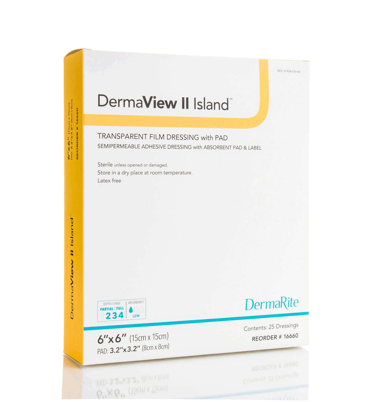 DermaView II™ Island Transparent Film Dressing with Pad, 6 x 6 Inch, 25/BX