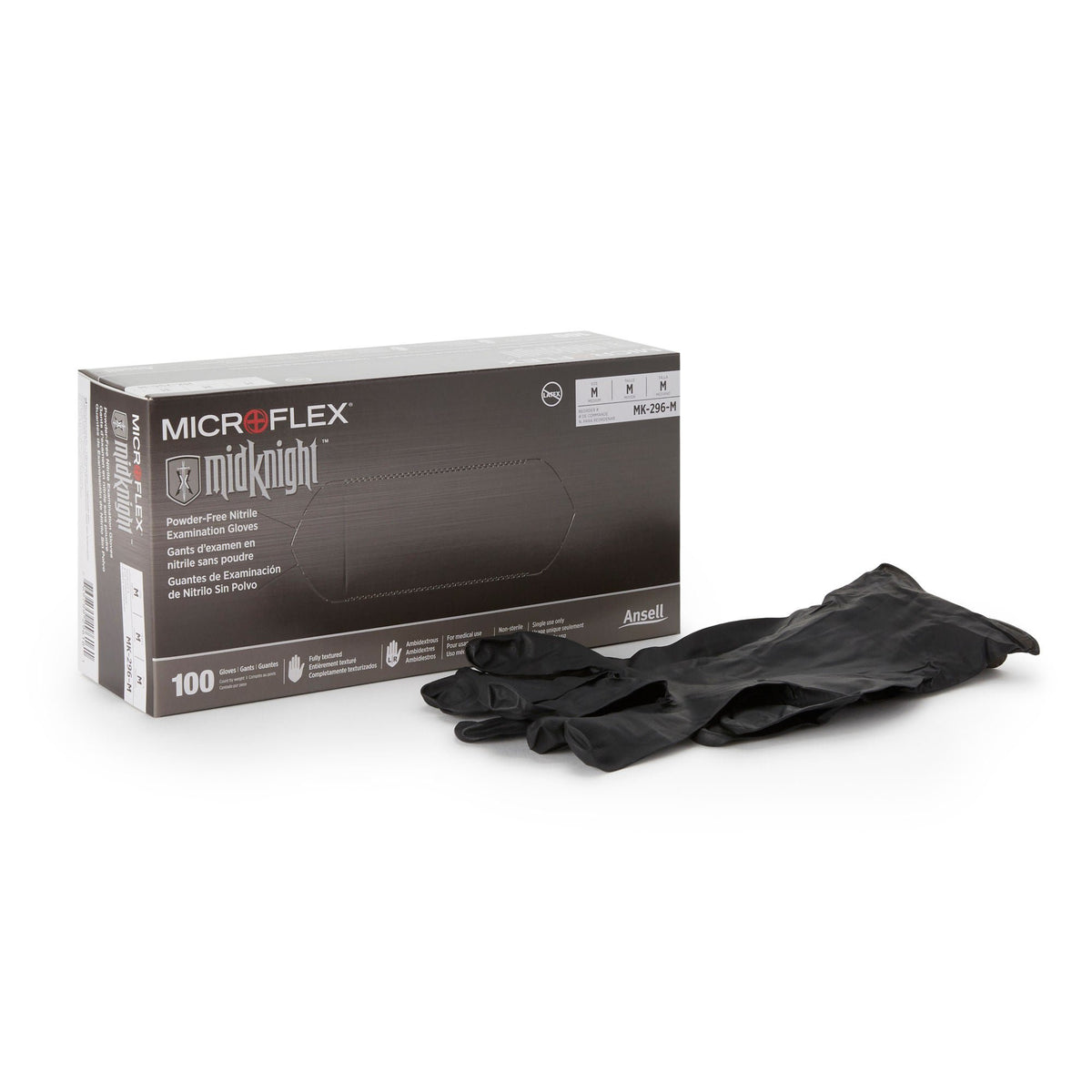 Microflex® Midknight™ Nitrile Exam Glove, Medium, Black, 1/Bx