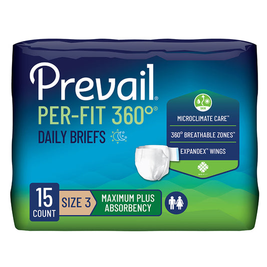 Prevail® Per-Fit 360°™ Daily Briefs, Maximum Plus, Size 3, 60/Cs