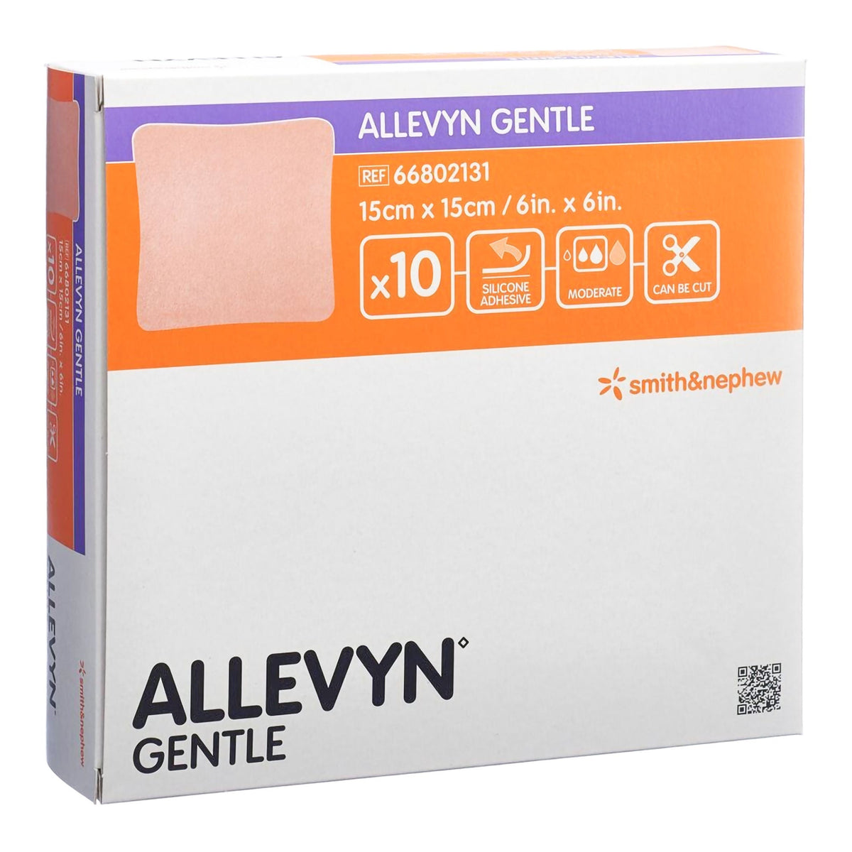 Allevyn Gentle Border Silicone Foam Dressing, 6 X 6 Inch, 10/Bx