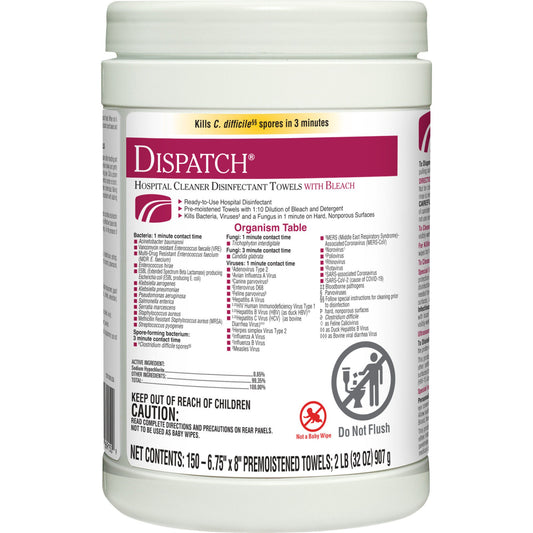 Dispatch® Surface Disinfectant Cleaner With Bleach, Canister, 1200/Cs