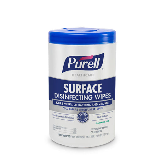 Purell® Healthcare Surface Disinfecting Wipes, Canister, 110/Ct