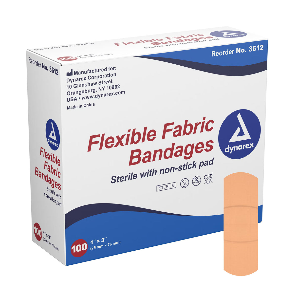 Dynarex® Tan Adhesive Fabric Bandage, 1 X 3 Inch, 2400/Cs