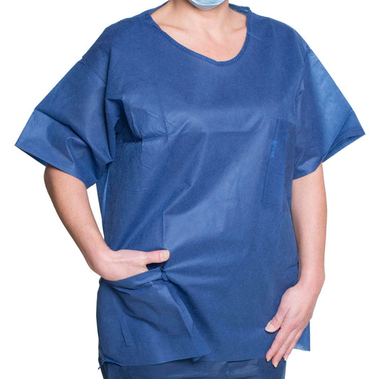 Dukal Spunbond Polypropylene Scrub Shirt, Large, Dark Blue, 50/Cs