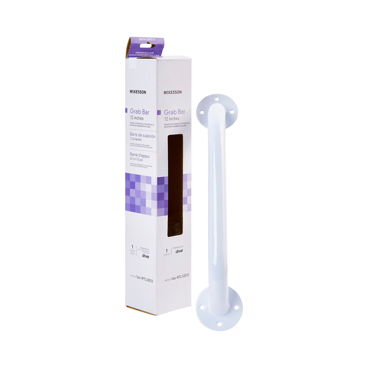 McKesson Wall Grab Bar, White Steel, 12-Inch Length, 3/CS