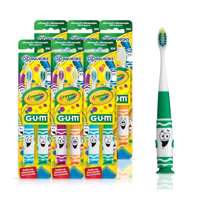 SUNSTAR YOUTH/CHILD TOOTHBRUSH. TOOTHBRUSH CHILD PIP SQUEAKSSUCTION CUP TAPERED 1DZ/BX, BOX - BriteSources