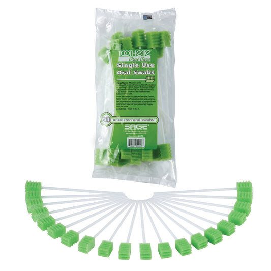 Toothette Plus Oral Swabsticks Foam Tip Untreated, 6-Inch Length, Green, 50/Cs