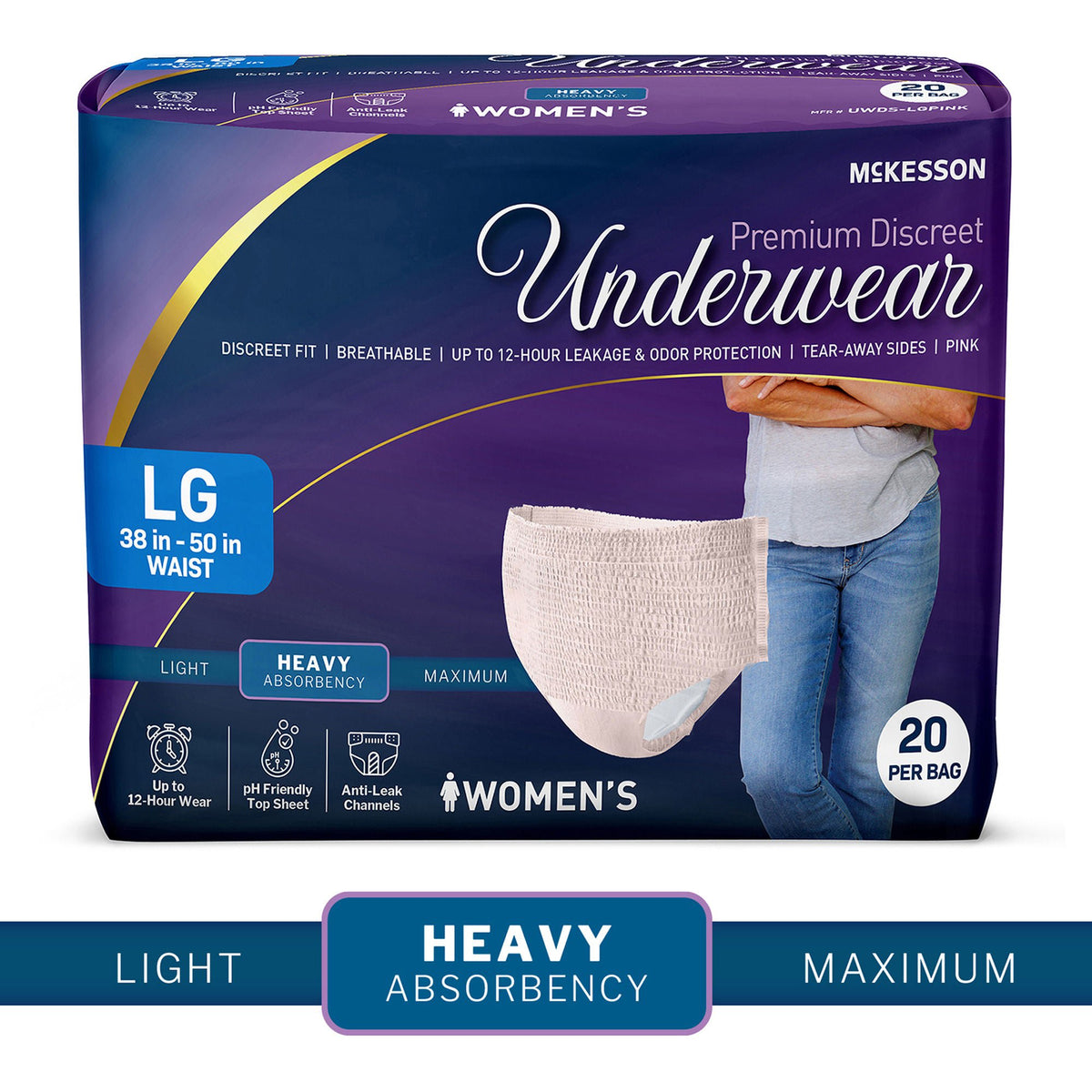Mckesson Premium Discreet Underwear For Women, Heavy Absorbency, Large, 80/Cs