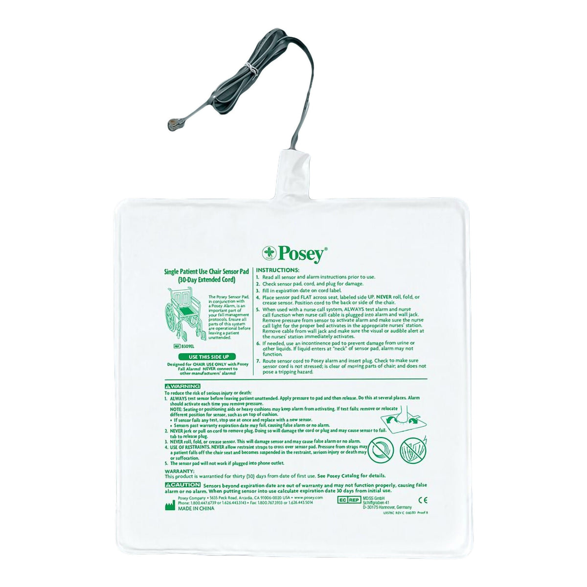 Fall Management Chair Sensor Pad, 1/Ea